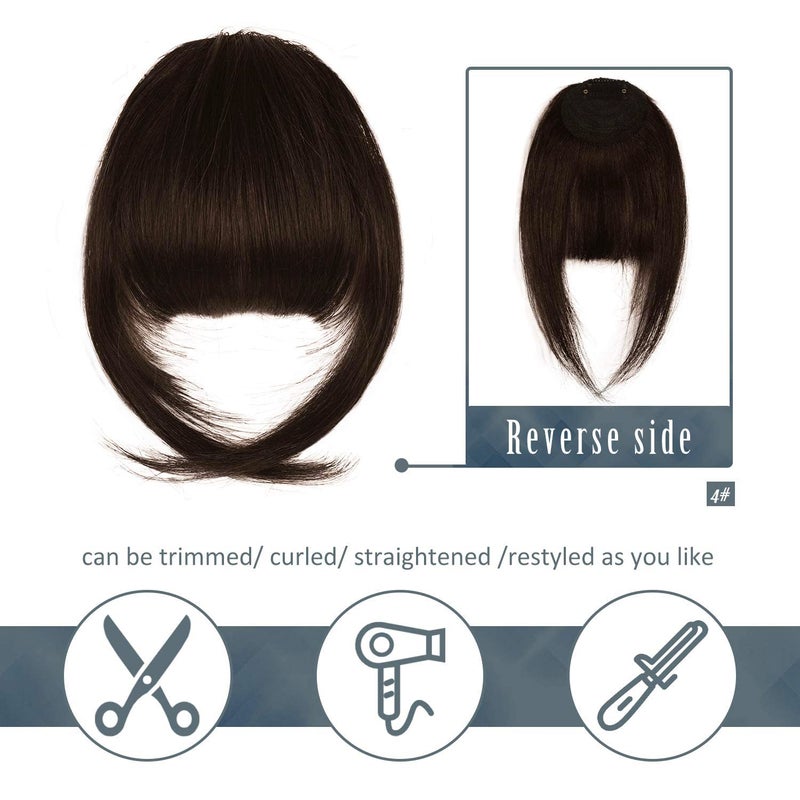 BARSDAR Human Hair Clip in Bangs - Real Human Hair Clip in Bangs for Women - Brown French Bangs Hairpieces Fringe with Temples Real Hair Bangs Extensions - Dark Auburn Brown - Image 3